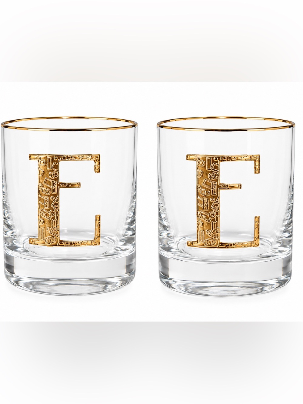 Set of 2 - Anthropologie Gilded Monogram DOF Glasses Initial E